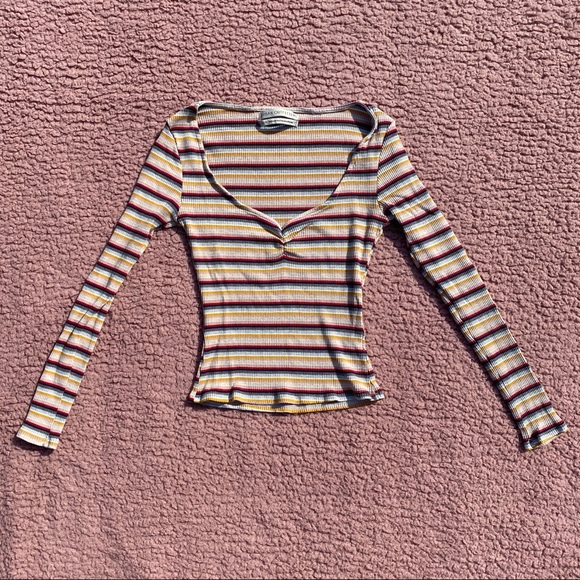 URBAN OUTFITTERS Pink/Yellow Striped Long Sleeve - Picture 2 of 5